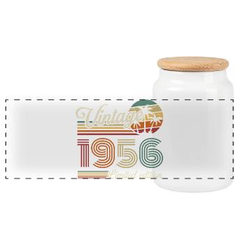 Original 1956 Vintage Vintage Birthday Retro - Panoramic Cookie Jar with Wooden Lid - white - Front