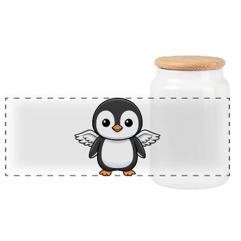 Cute Christmas Penguin Angel with Wings Cartoon - Panoramic Cookie Jar with Wooden Lid - white - Front