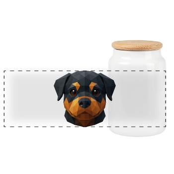 Chiot Rottweiler mignon – Polygon Dog Design - Boîte à biscuits avec couvercle en bois - blanc - Devant