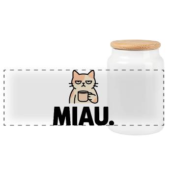 Meow morning grouches - Panoramic Cookie Jar with Wooden Lid - white - Front