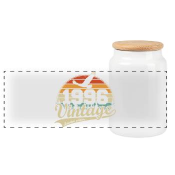 Vintage 1996 Vintage Retro Birthday Gift - Panoramic Cookie Jar with Wooden Lid - white - Front