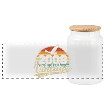 Vintage 2008 Vintage Retro Birthday Gift - Panoramic Cookie Jar with Wooden Lid - white - Front