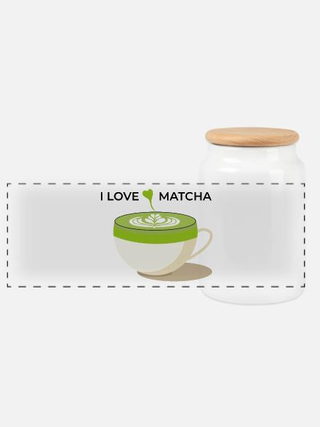 I Love Matcha - Panorama Keksdose mit Holzdeckel - Weiß