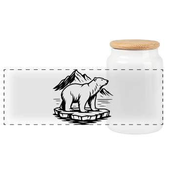 polar bear - Panoramic Cookie Jar with Wooden Lid - white - Front