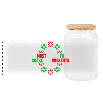 Most Likely to Shake the Presents Weihnachten Spaß - Panorama Keksdose mit Holzdeckel - Weiß - Vorne