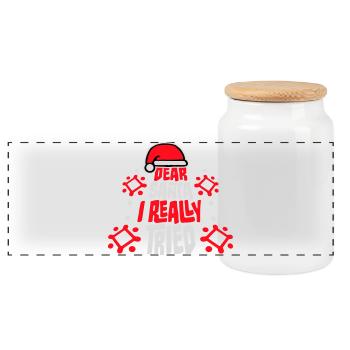 Dear Santa I Really Tried Weihnachten Humor Lustig - Panorama Keksdose mit Holzdeckel - Weiß - Vorne