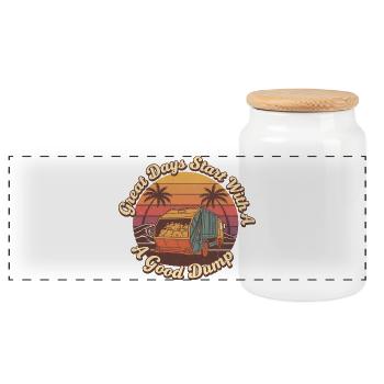 Great days start with a good garbage truck - Panoramic Cookie Jar with Wooden Lid - white - Front
