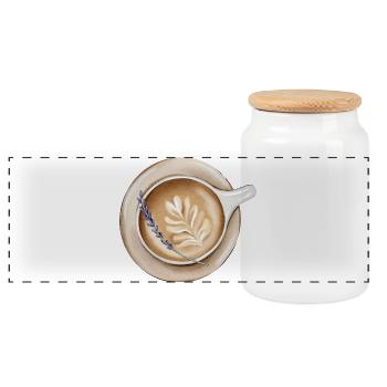 Gemütliche Lavendel Latte Art Design  - Panorama Keksdose mit Holzdeckel - Weiß - Vorne