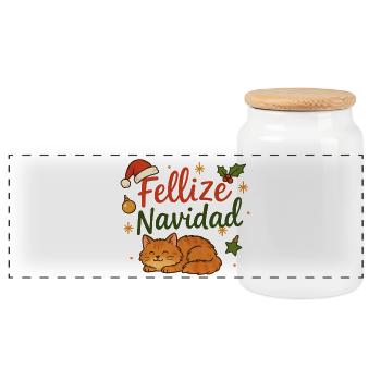 Fellize Navidad – Funny Cat Christmas Design - Panorama Keksdose mit Holzdeckel - Weiß - Vorne