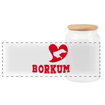 Borkumer Insel I LOVE BORKUM Lustiges - Panorama Keksdose mit Holzdeckel - Weiß - Vorne