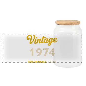 Vintage 1974 – Volleyball Club Retro Geburtsjahr - Panorama Keksdose mit Holzdeckel - Weiß - Vorne