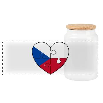 République tchèque Pologne drapeau puzzle coeur - Boîte à biscuits avec couvercle en bois - blanc - Devant