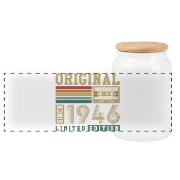 Original 1946 Jahrgang Vintage Geburtstag Retro - Panorama Keksdose mit Holzdeckel - Weiß - Vorne