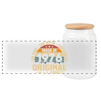Jahrgang 1976 geboren Original Geburtstag Geschenk - Panorama Keksdose mit Holzdeckel - Weiß - Vorne
