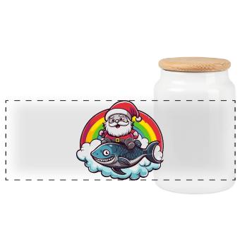 Piranha Fische Weihnachtsmann Weihnachten - Panorama Keksdose mit Holzdeckel - Weiß - Vorne