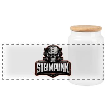 Crâne steampunk – Motif rétro mécanique - Boîte à biscuits avec couvercle en bois - blanc - Devant