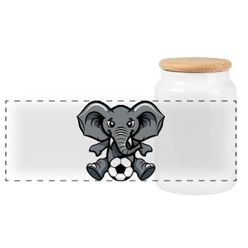 Éléphant avec ballon de football - Boîte à biscuits avec couvercle en bois - blanc - Devant