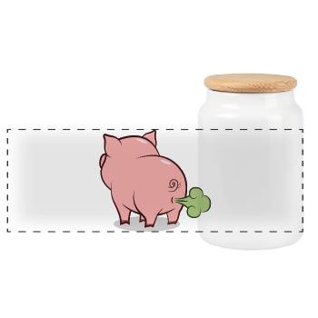Blowing Pig Cartoon - Panoramic Cookie Jar with Wooden Lid - white - Front