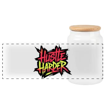 Hustle Harder Neon-Graffiti - Panorama Keksdose mit Holzdeckel - Weiß - Vorne