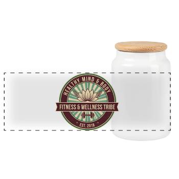 Fitness Wellness Tribe - Panoramic Cookie Jar with Wooden Lid - white - Front