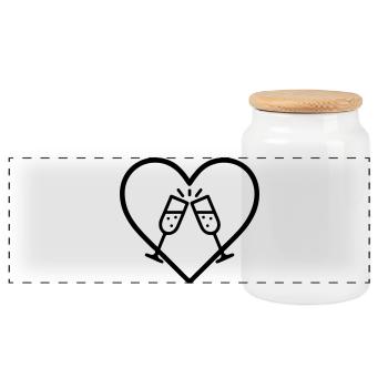 Sparkling Glasses Heart Bubbles Cheers Gift - Panoramic Cookie Jar with Wooden Lid - white - Front
