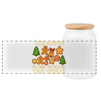 Tech Support Cookie Christmas Meme - Panoramic Cookie Jar with Wooden Lid - white - Front