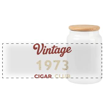 Vintage 1973 Cigar Club Retro Geburtsjahr Geschenk - Panorama Keksdose mit Holzdeckel - Weiß - Vorne
