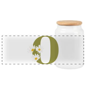 Buchstabe o Grüne Gänseblümchen - Panorama Keksdose mit Holzdeckel - Weiß - Vorne