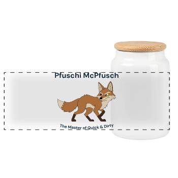 Pfuschi McPfusch: Quick & Dirty - Panoramic Cookie Jar with Wooden Lid - white - Front