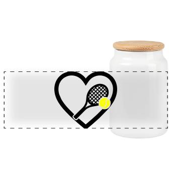 Tennis Heart Racket Ball Sport Passion - Panoramic Cookie Jar with Wooden Lid - white - Front