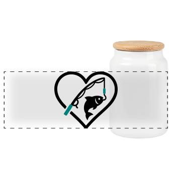 Fishing Heart Fish Rod Nature Passion - Panoramic Cookie Jar with Wooden Lid - white - Front