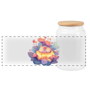 Sleepy mouse in the honey forest - Panoramic Cookie Jar with Wooden Lid - white - Front