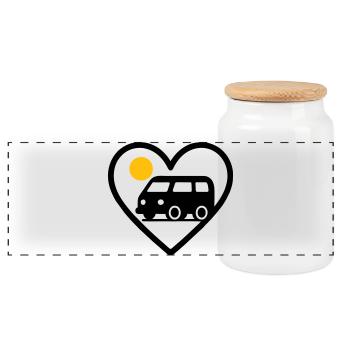 Vanlife Heart Van Travel Road Adventure - Panoramic Cookie Jar with Wooden Lid - white - Front