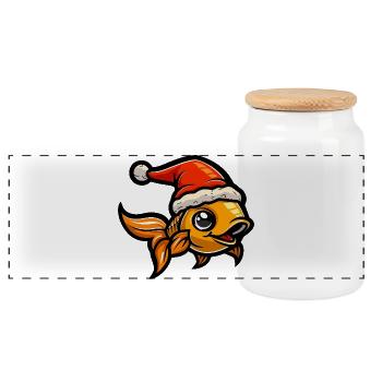 Goldfish Christmas - Panoramic Cookie Jar with Wooden Lid - white - Front