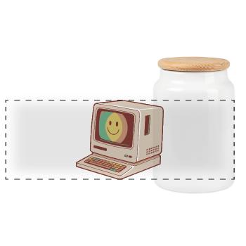 Retro Computer Smile Pastellgrün Gelb Rot - Panorama Keksdose mit Holzdeckel - Weiß - Vorne