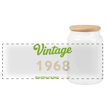 Vintage 1968 – Bikepacking Club Retro Birth Year - Panoramic Cookie Jar with Wooden Lid - white - Front