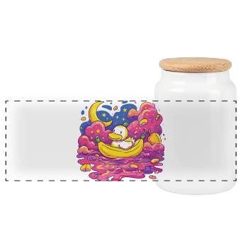 Moonlit Night Ducky on Banana - Panoramic Cookie Jar with Wooden Lid - white - Front