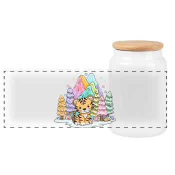 Tiger baby in rainbow land - Panoramic Cookie Jar with Wooden Lid - white - Front