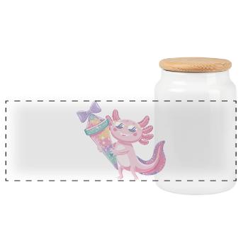 Pink Axolotl Eiscreme Party - Panoramic Cookie Jar with Wooden Lid - white - Front