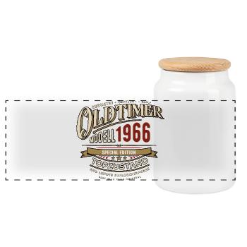 Oldtimer Modell 1966 | Geburtstag Geschenk - Panorama Keksdose mit Holzdeckel - Weiß - Vorne