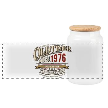 Modèle vintage 1976 | Cadeau d’anniversaire - Boîte à biscuits avec couvercle en bois - blanc - Devant