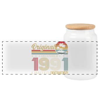 34e anniversaire Original décembre Né en 1991 - Boîte à biscuits avec couvercle en bois - blanc - Devant