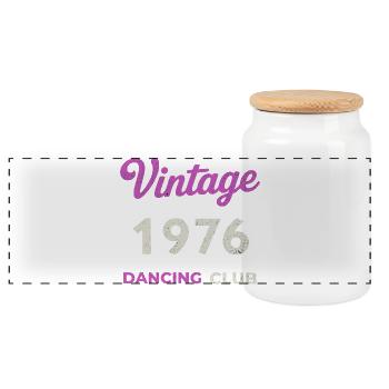 Vintage 1976 – Dancing Club Retro Geburtsjahr - Panorama Keksdose mit Holzdeckel - Weiß - Vorne