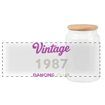 Vintage 1987 – Dancing Club Retro Geburtsjahr - Panorama Keksdose mit Holzdeckel - Weiß - Vorne