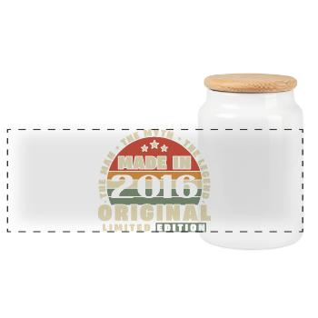 2016 Vintage Retro Birthday Gift - Panoramic Cookie Jar with Wooden Lid - white - Front