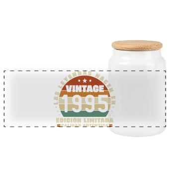 1995 Retro Vintage Birthday Gift - Panoramic Cookie Jar with Wooden Lid - white - Front