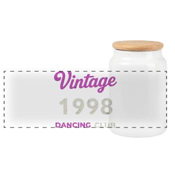 Vintage 1998 – Dancing Club Retro Geburtsjahr - Panorama Keksdose mit Holzdeckel - Weiß - Vorne