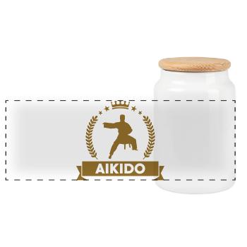 Aïkido - Art Martial - Aïkidoka - Boîte à biscuits avec couvercle en bois - blanc - Devant