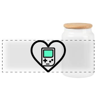 Retro Heart – Retro-Handheld-Konsole - Panorama Keksdose mit Holzdeckel - Weiß - Vorne