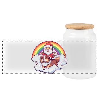 Chien Border Collie Père Noël - Boîte à biscuits avec couvercle en bois - blanc - Devant